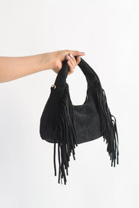 Fashion Styled Bolsa suede flecos Negro