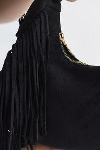 Fashion Styled Bolsa suede flecos Negro
