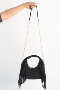 Fashion Styled Bolsa suede flecos Negro