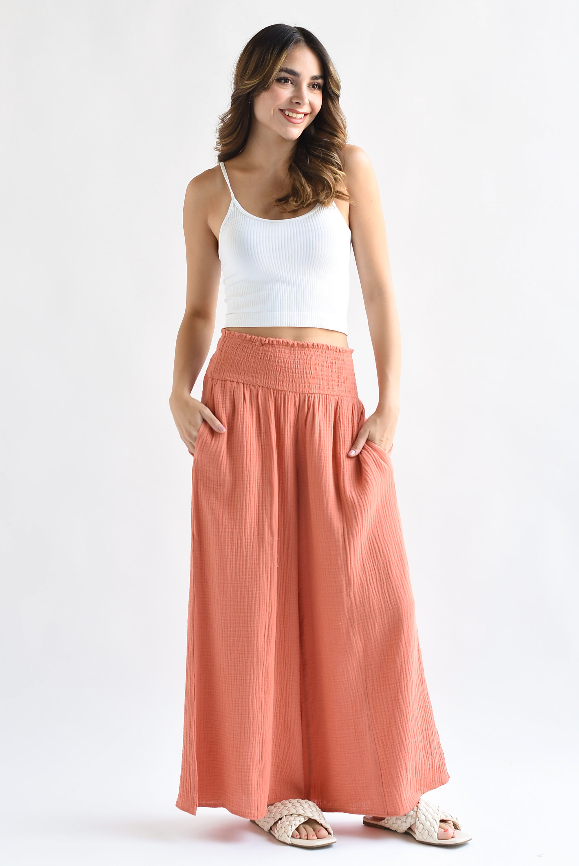 Pantalón boho pretina ancha Coral