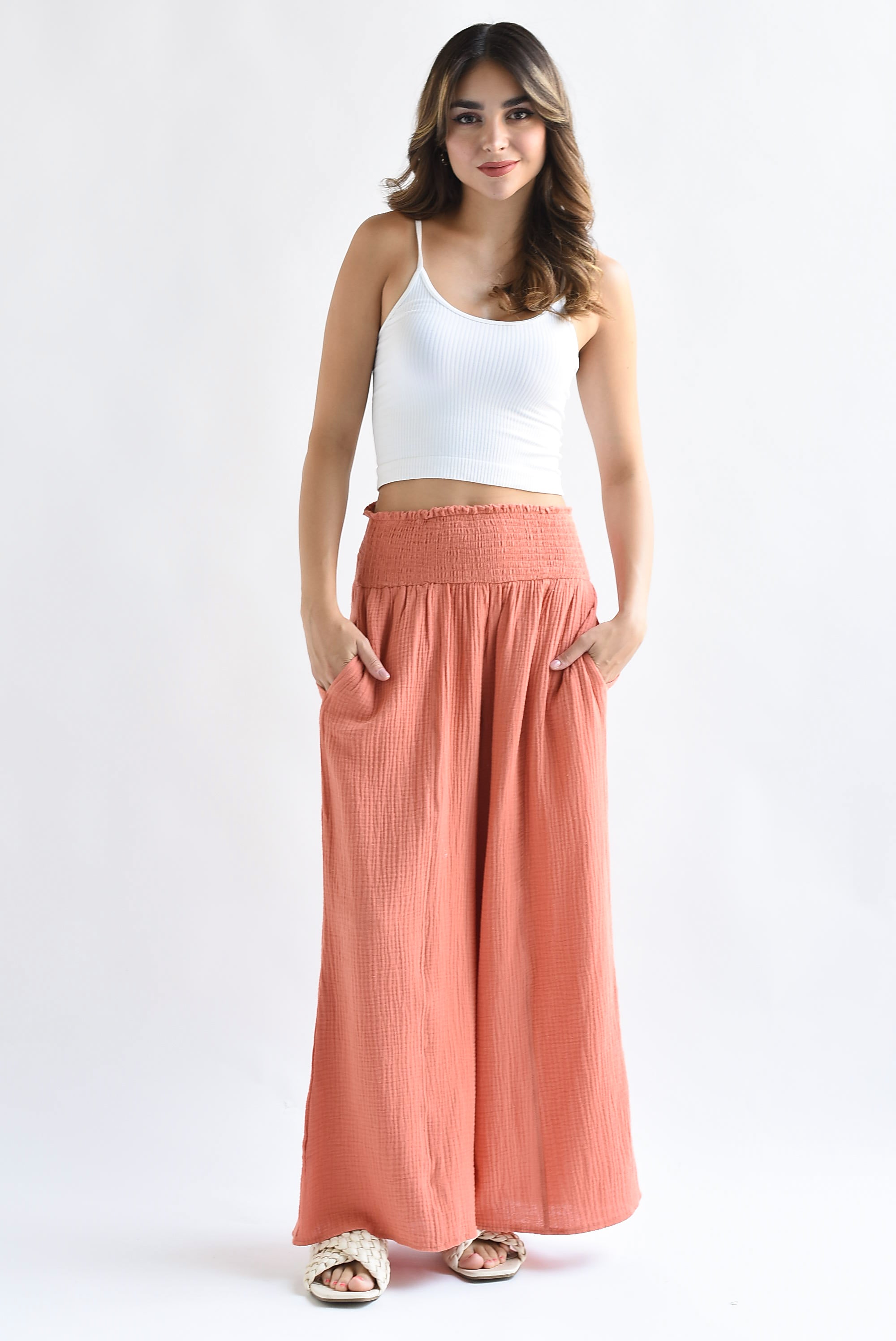 Pantalón boho pretina ancha Coral