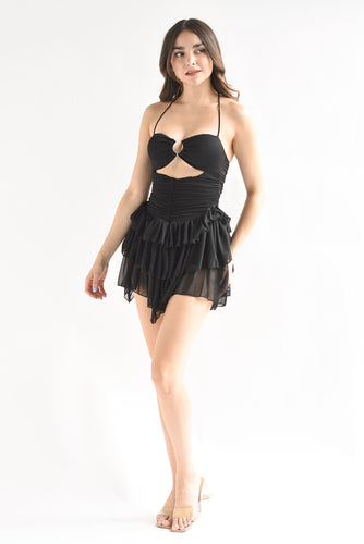 Vestido corto olanes cut-out Negro