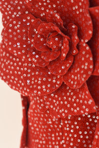 Fashion Styled Blazer crop lentejuela maxi Flor 3D Rojo