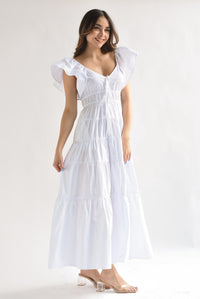 Fashion Styled Vestido largo olanes y lazos Blanco