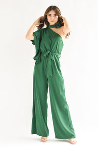 Fashion Styled Jumpsuit asimétrico Verde Esmeralda