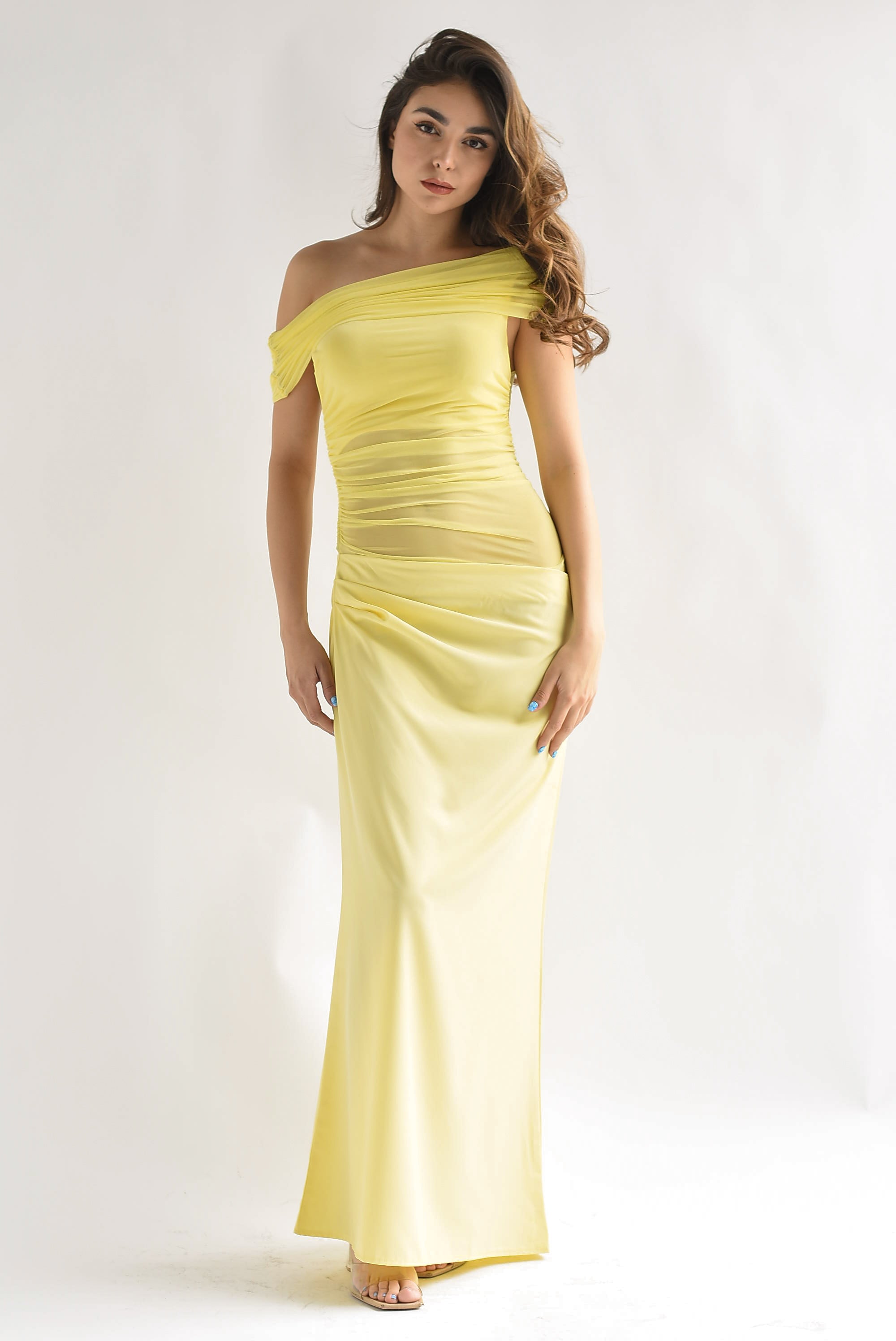 Vestido largo asimétrico Amarillo Mantequilla