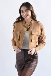 Fashion Styled Chamarra Denim cargo Camel