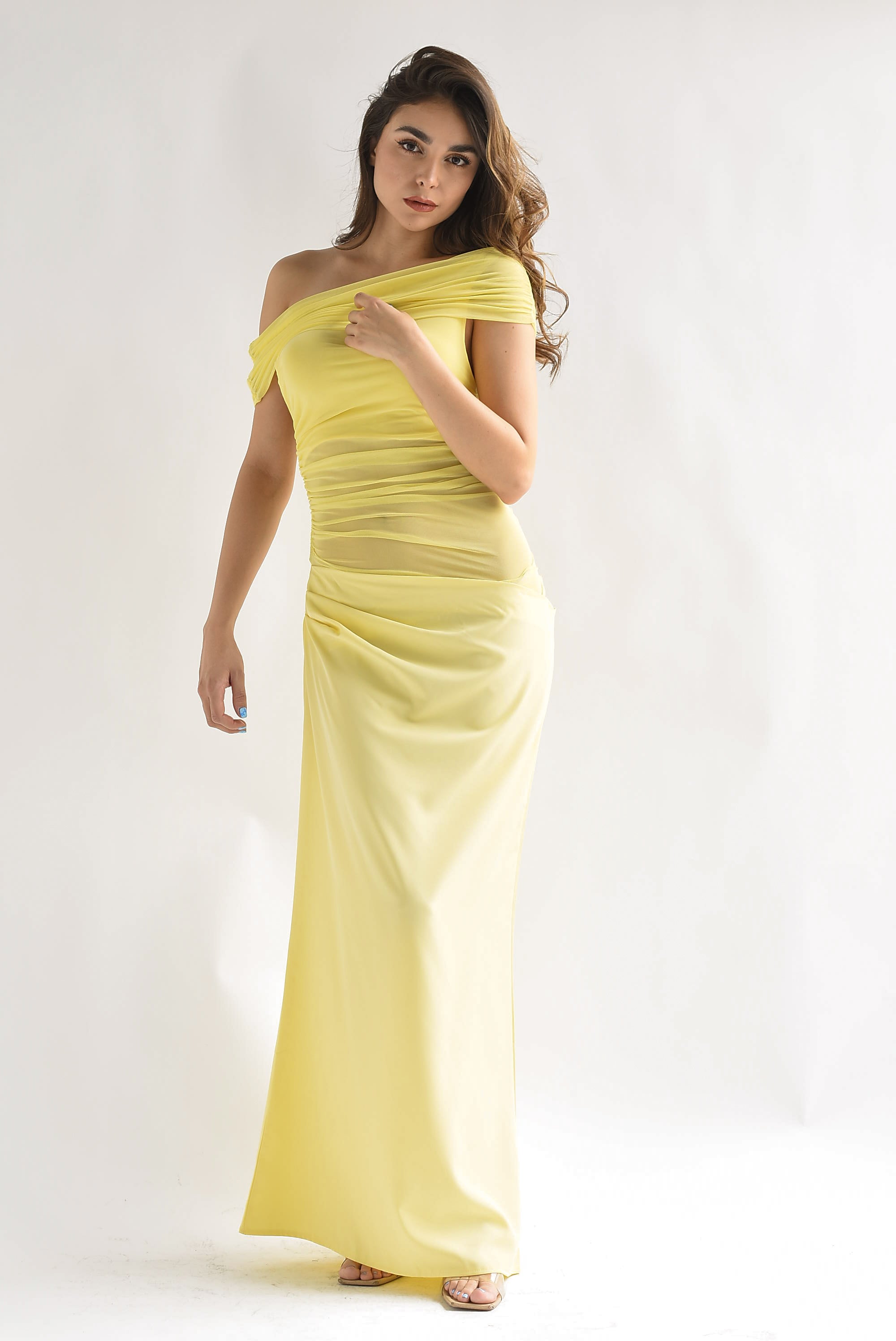 Vestido largo asimétrico Amarillo Mantequilla