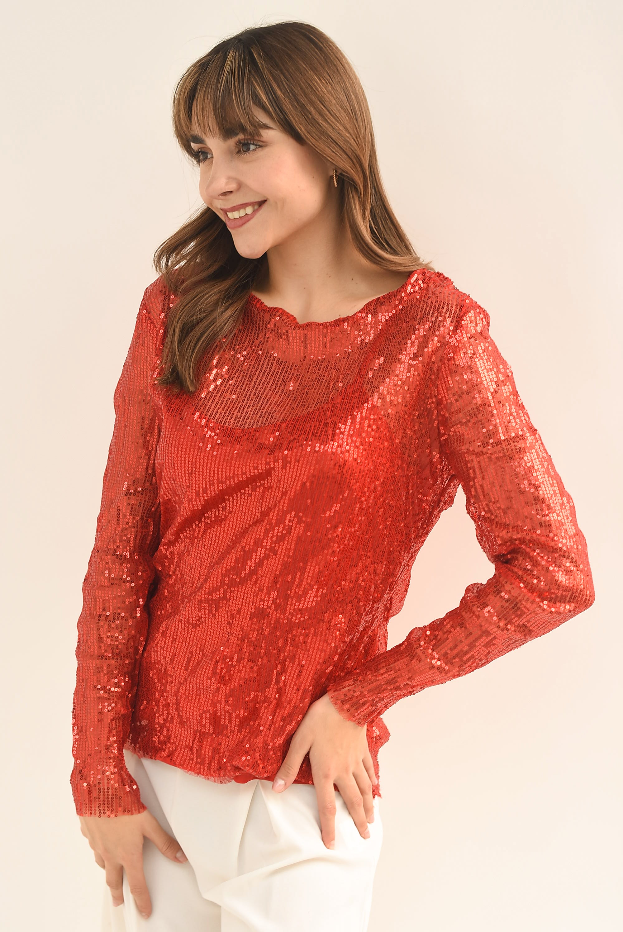 Blusa manga larga lentejuela Roja