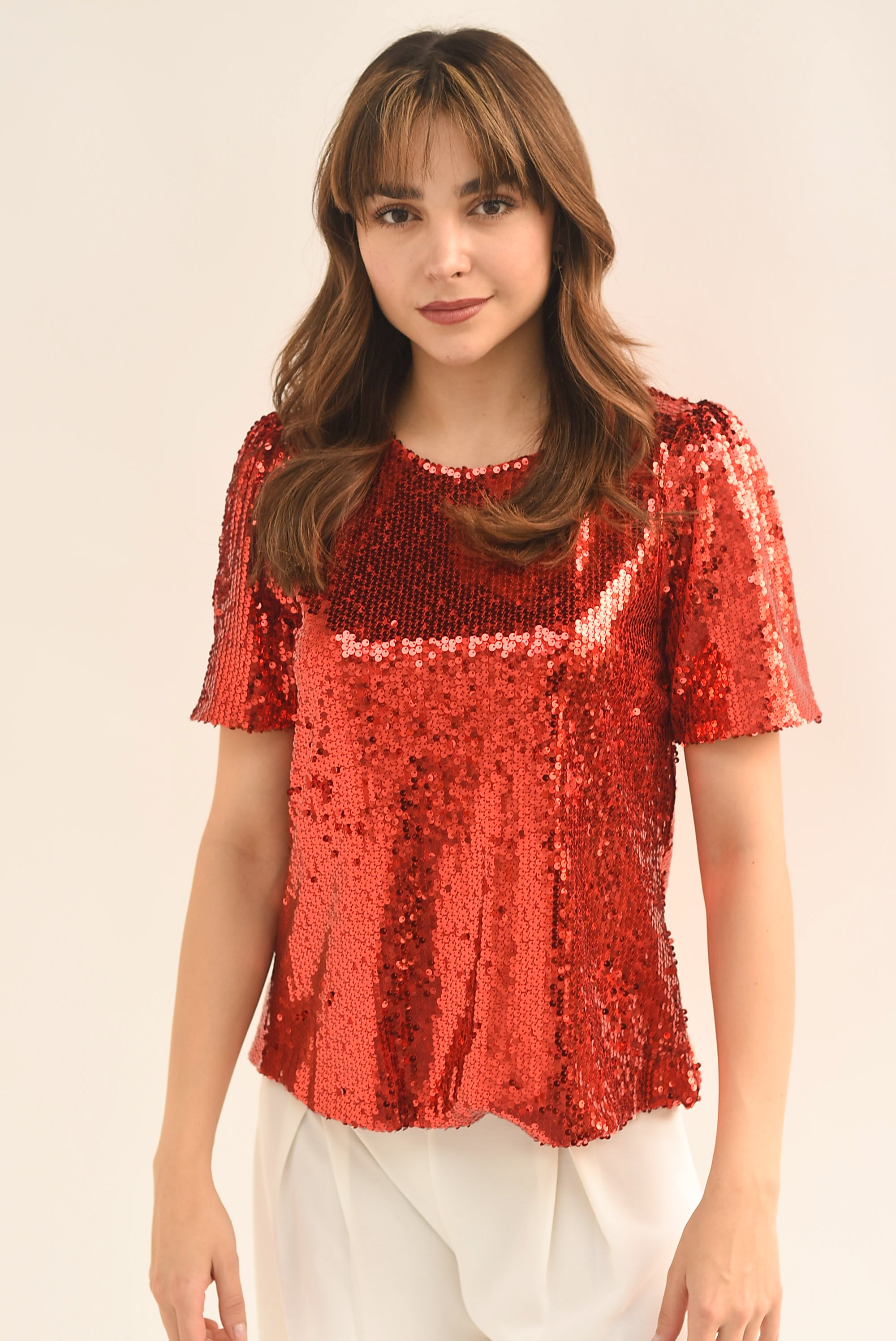 Blusa manga corta lentejuela Roja