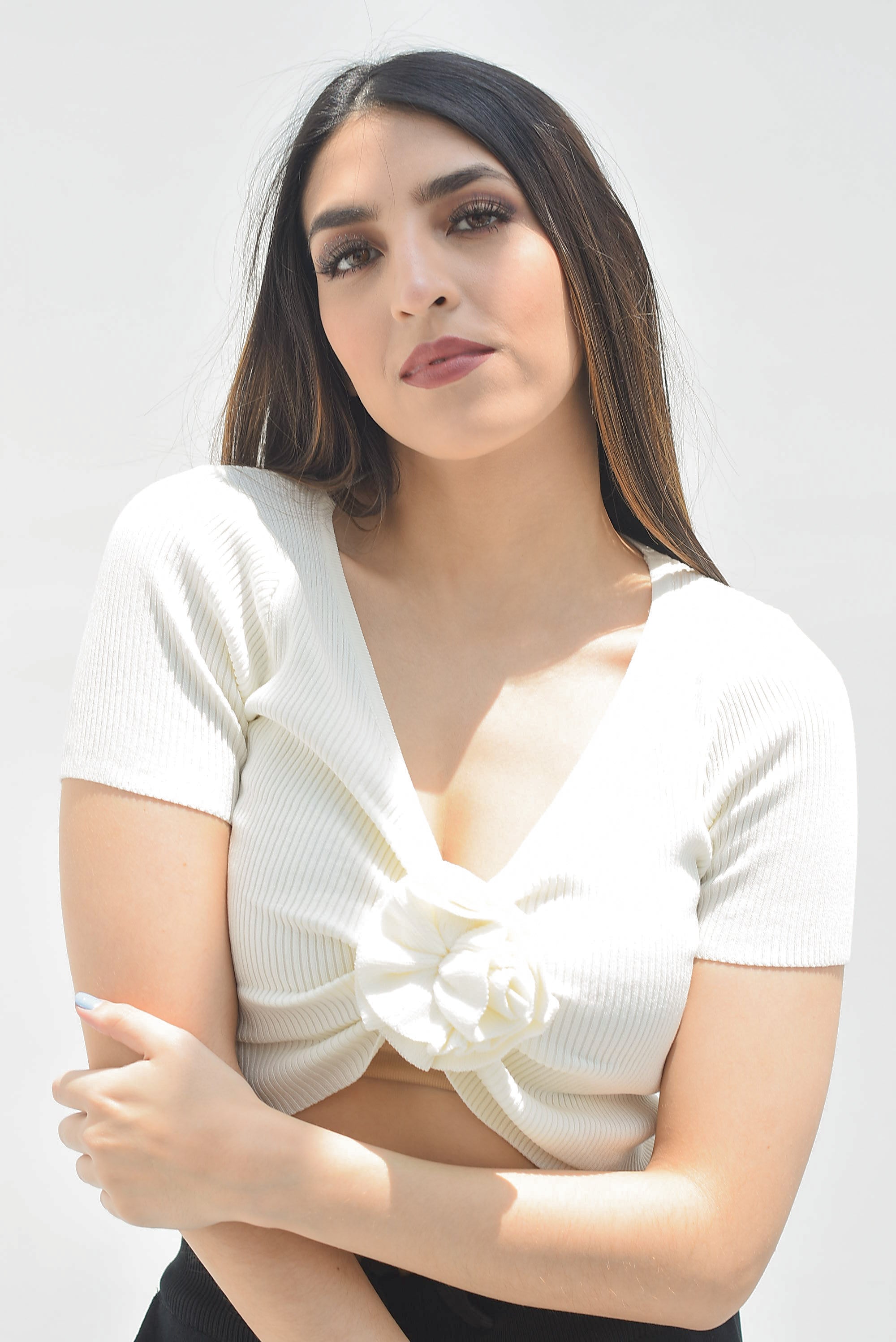 Sweater drapeado flor Blanco