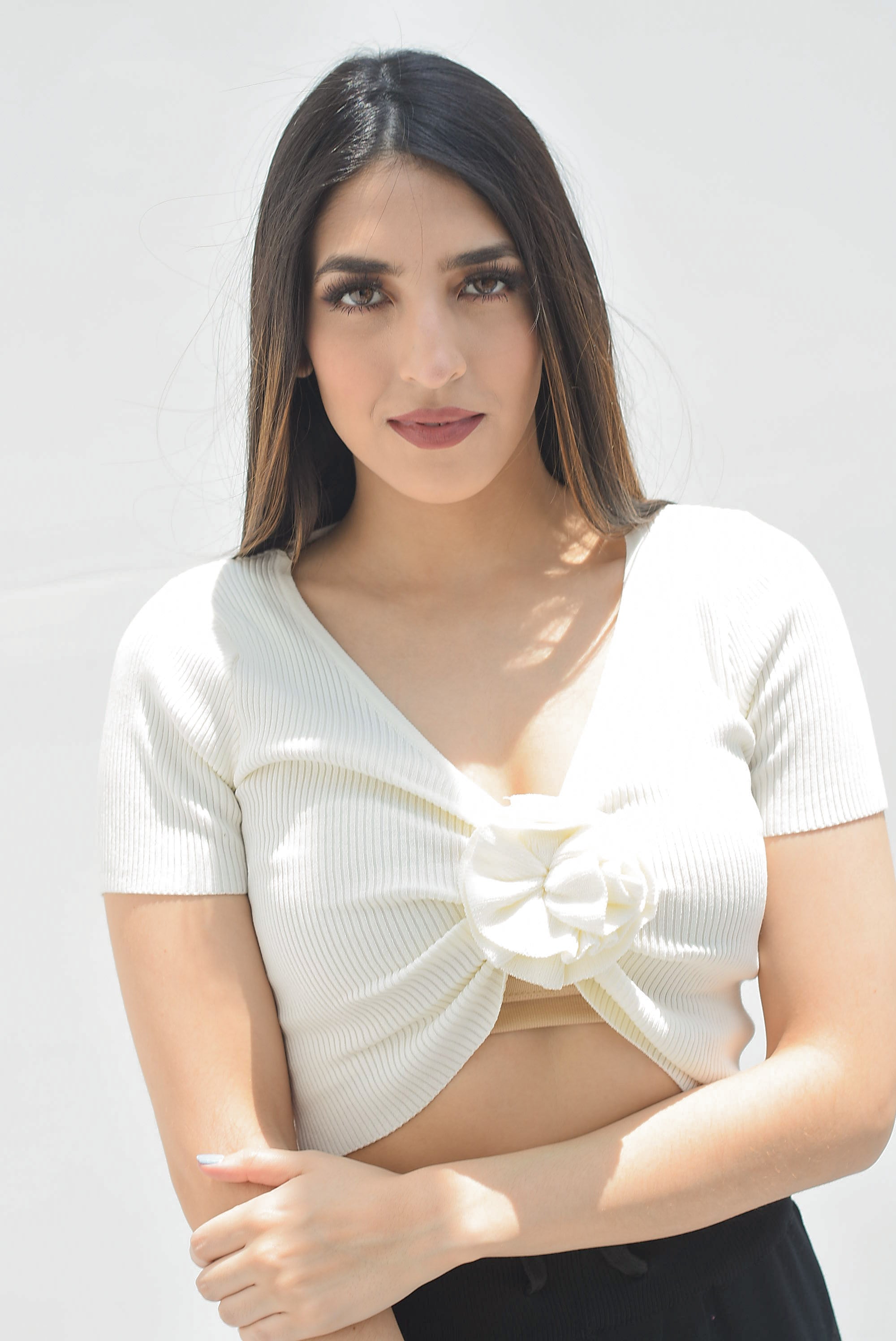 Sweater drapeado flor Blanco