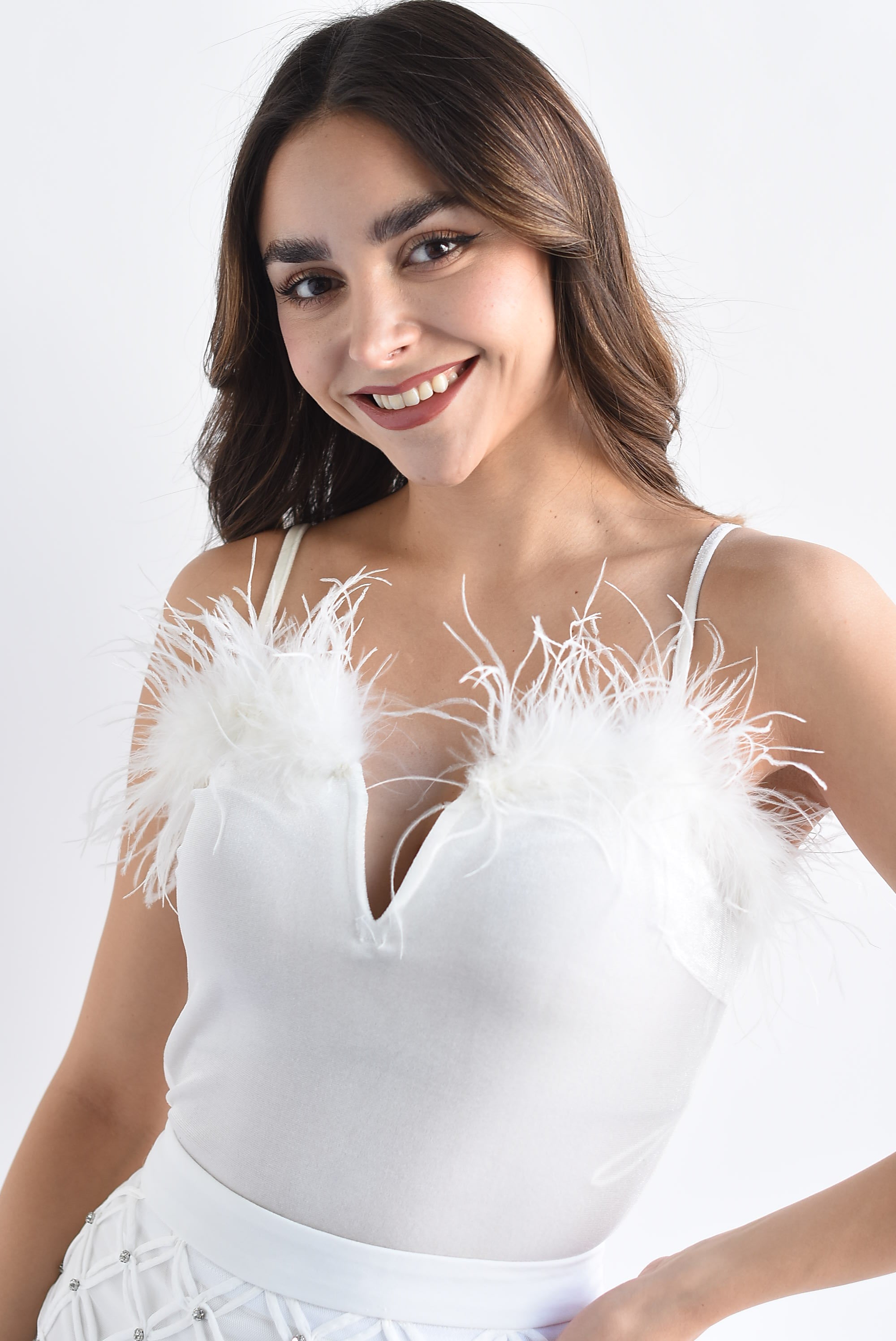Body terciopelo plumas Blanco