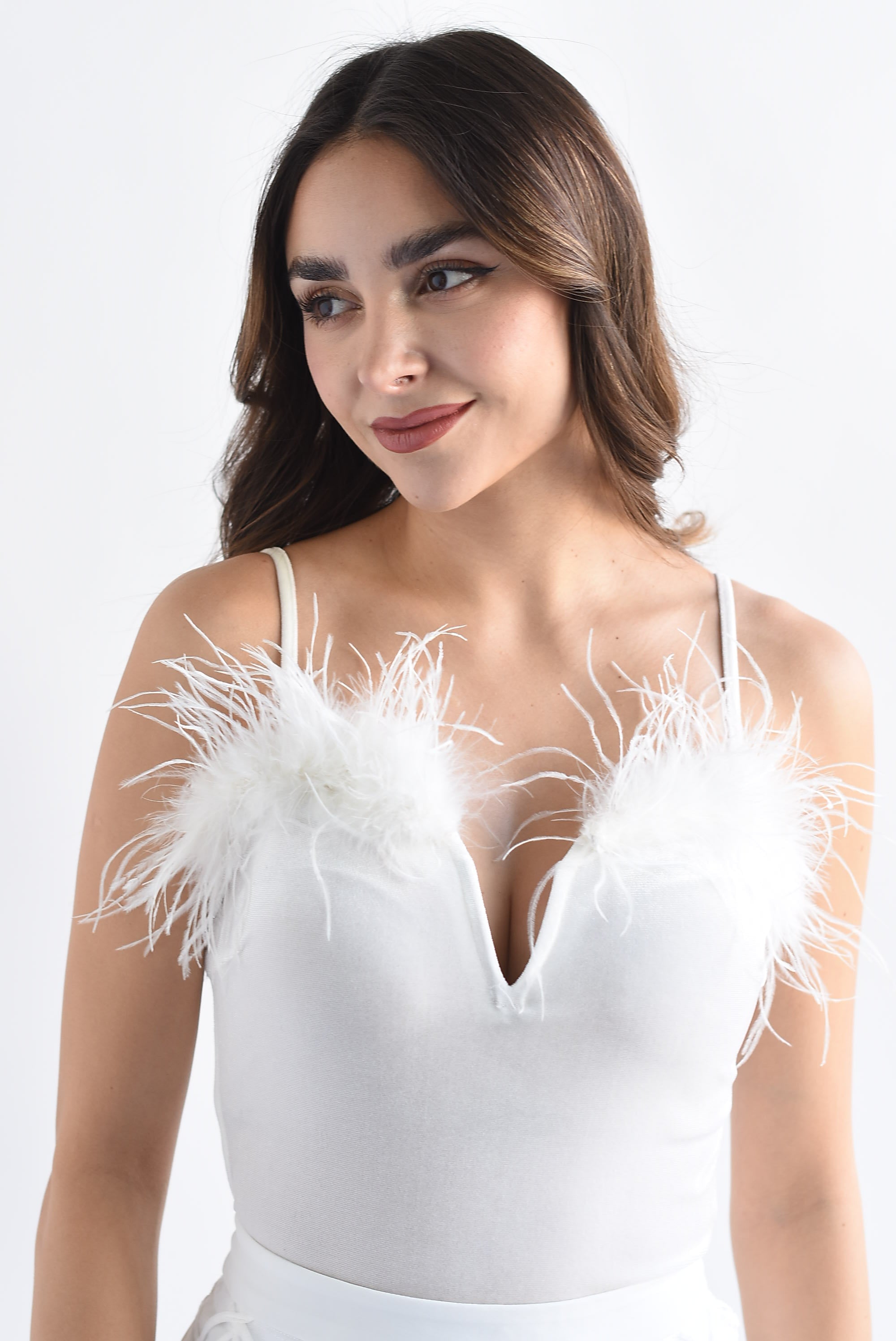 Body terciopelo plumas Blanco