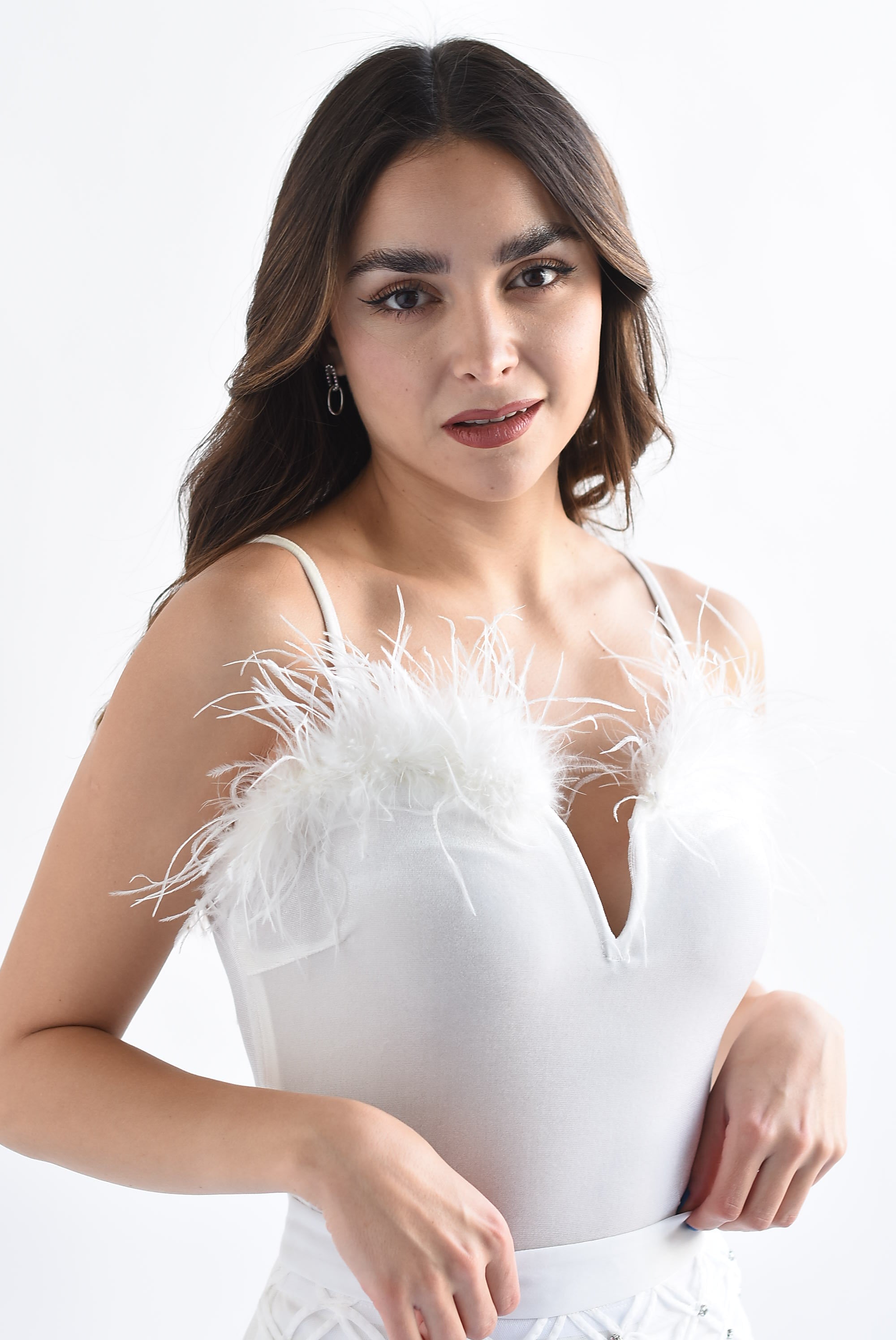 Body terciopelo plumas Blanco