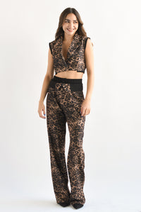 Fashion Styled Set Pantalón y Chaleco Leopardo Negro