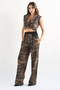 Fashion Styled Set Pantalón y Chaleco Leopardo Negro