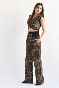 Fashion Styled Set Pantalón y Chaleco Leopardo Negro