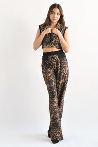 Fashion Styled Set Pantalón y Chaleco Leopardo Negro