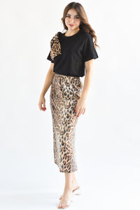 Fashion Styled Falda midi Leopardo con lentejuela