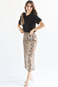 Fashion Styled Falda midi Leopardo con lentejuela