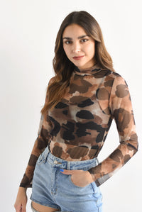 Fashion Styled Blusa mesh Animal Print