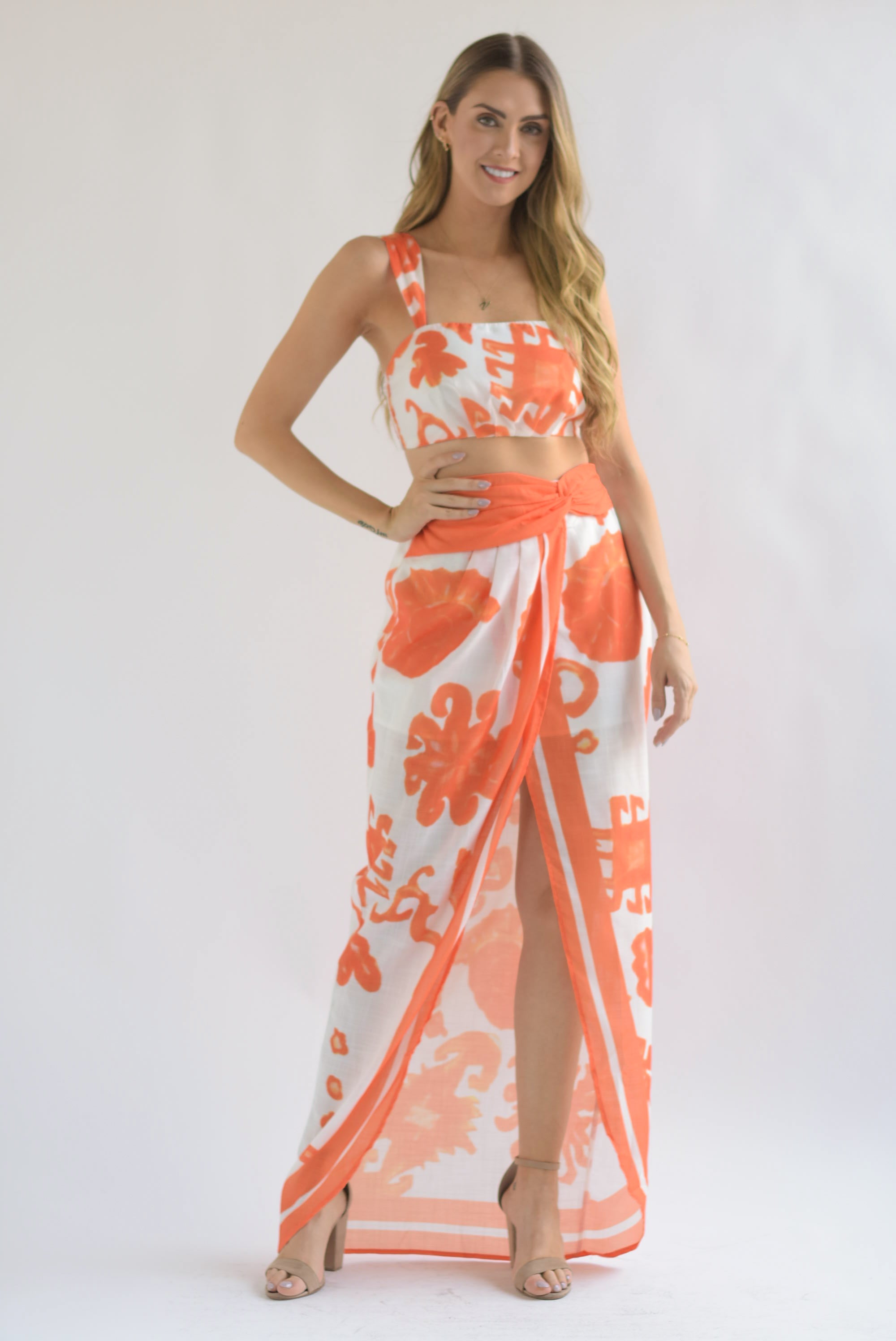 Set Falda y Top elementos marinos Naranja