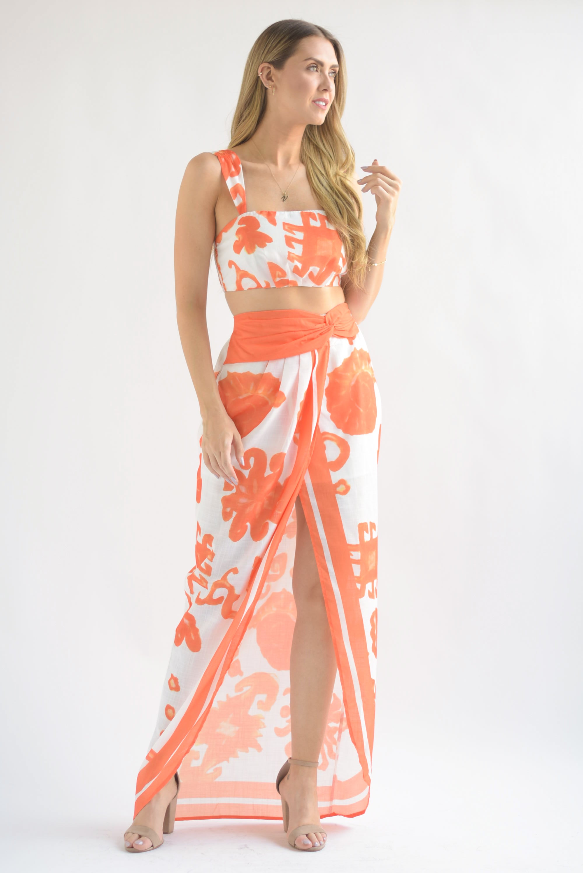 Set Falda y Top elementos marinos Naranja