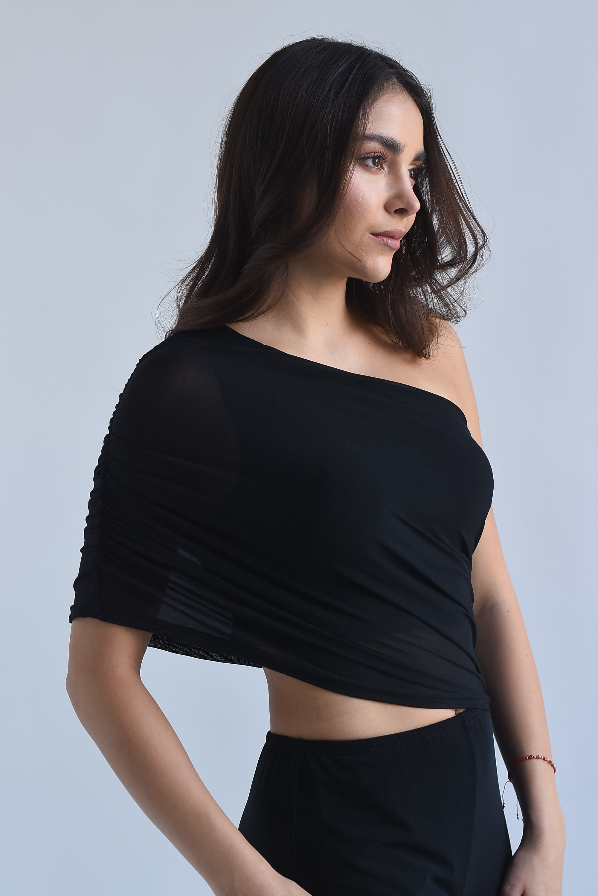 Jumpsuit flare mesh asimétrico