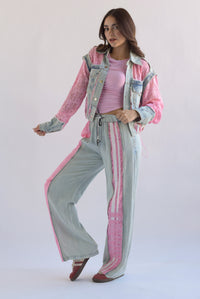 Fashion Styled Set Pantalón y Chamarra Denim encaje Rosa