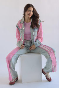 Fashion Styled Set Pantalón y Chamarra Denim encaje Rosa