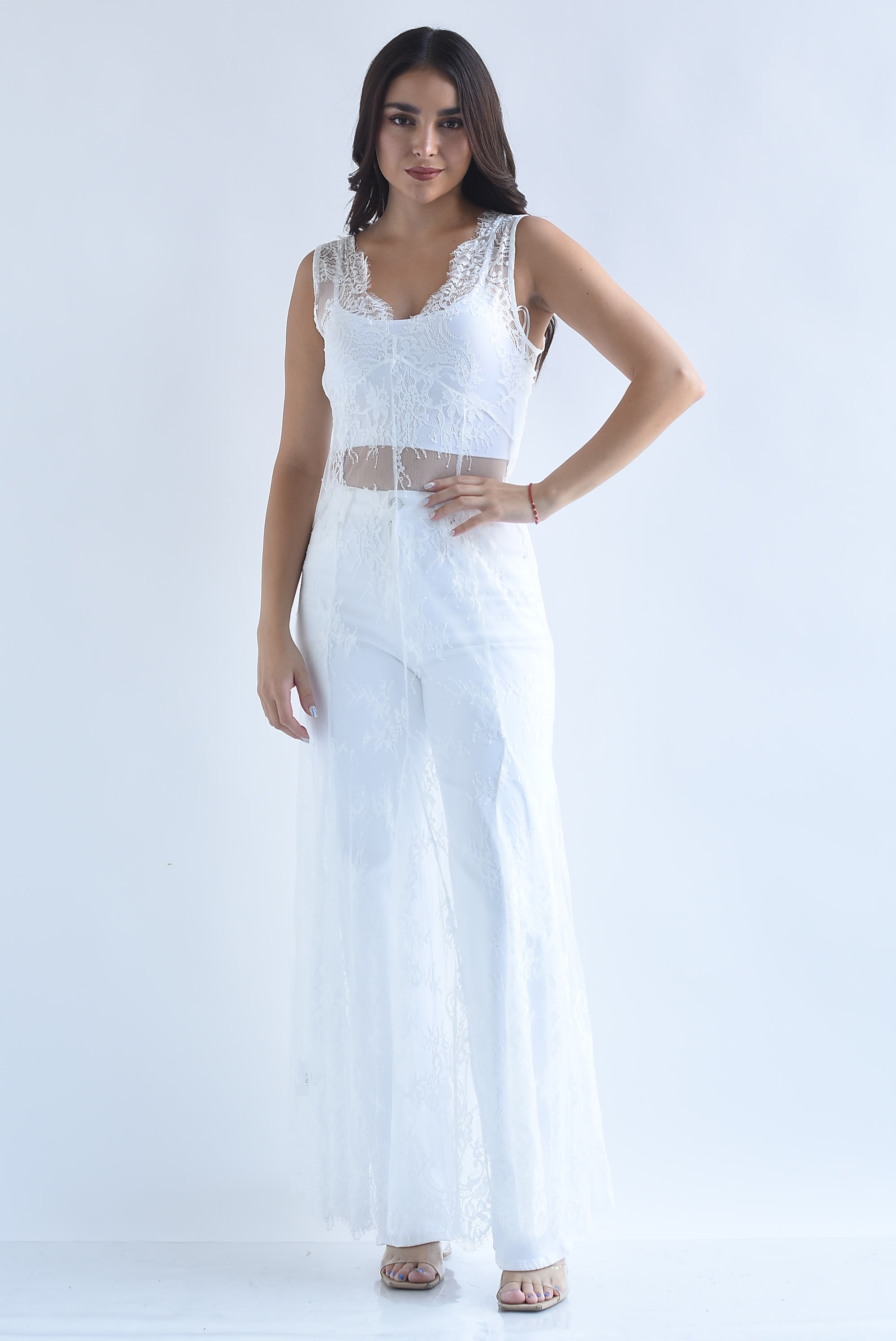 Vestido largo encaje tulle