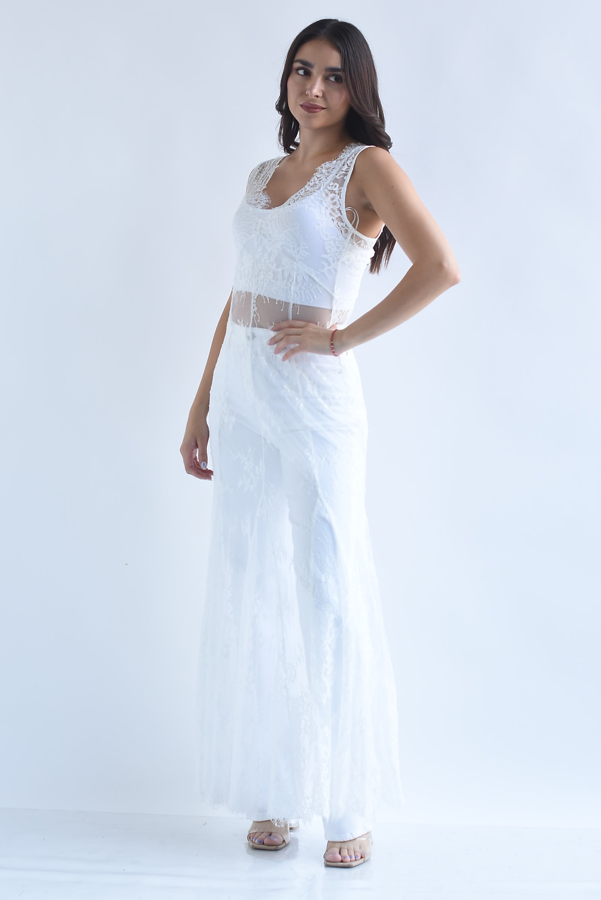 Vestido largo encaje tulle
