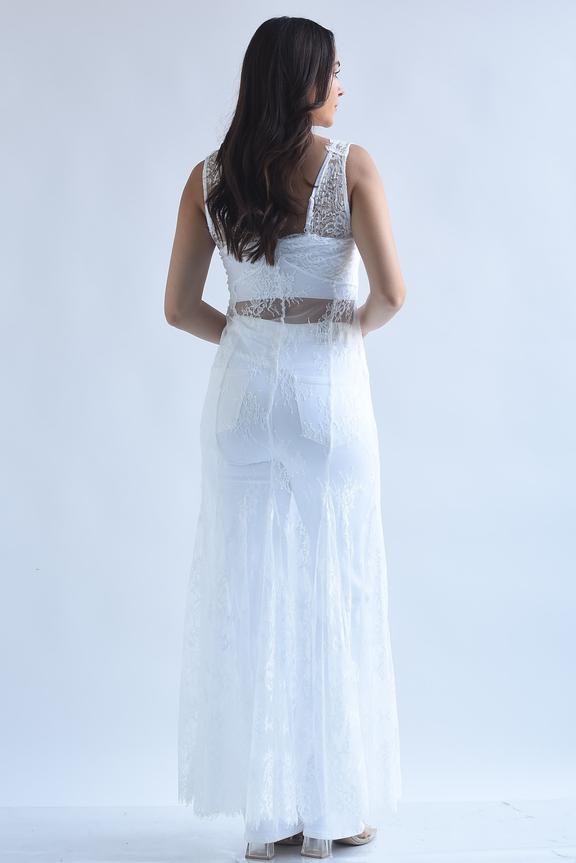 Vestido largo encaje tulle