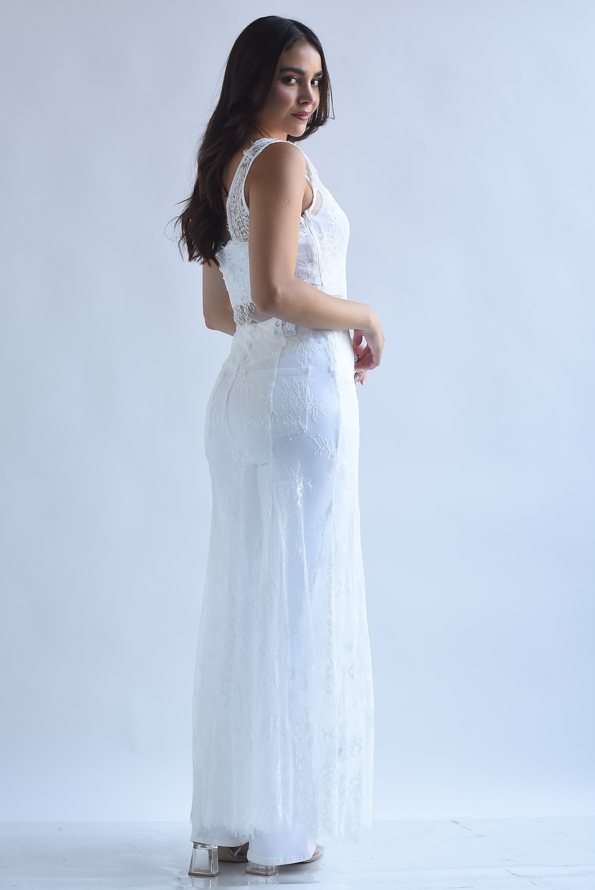 Vestido largo encaje tulle
