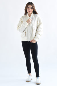 Fashion Styled Chamarra Bomber puffer satín Ivory