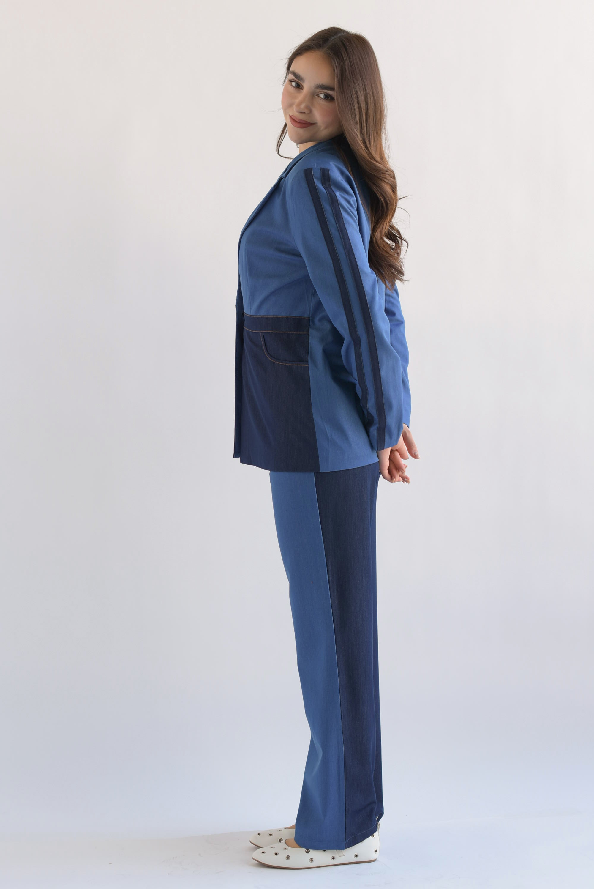 Set Pantalón y Blazer track bitono Azul denim