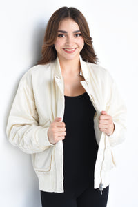 Fashion Styled Chamarra Bomber puffer satín Ivory