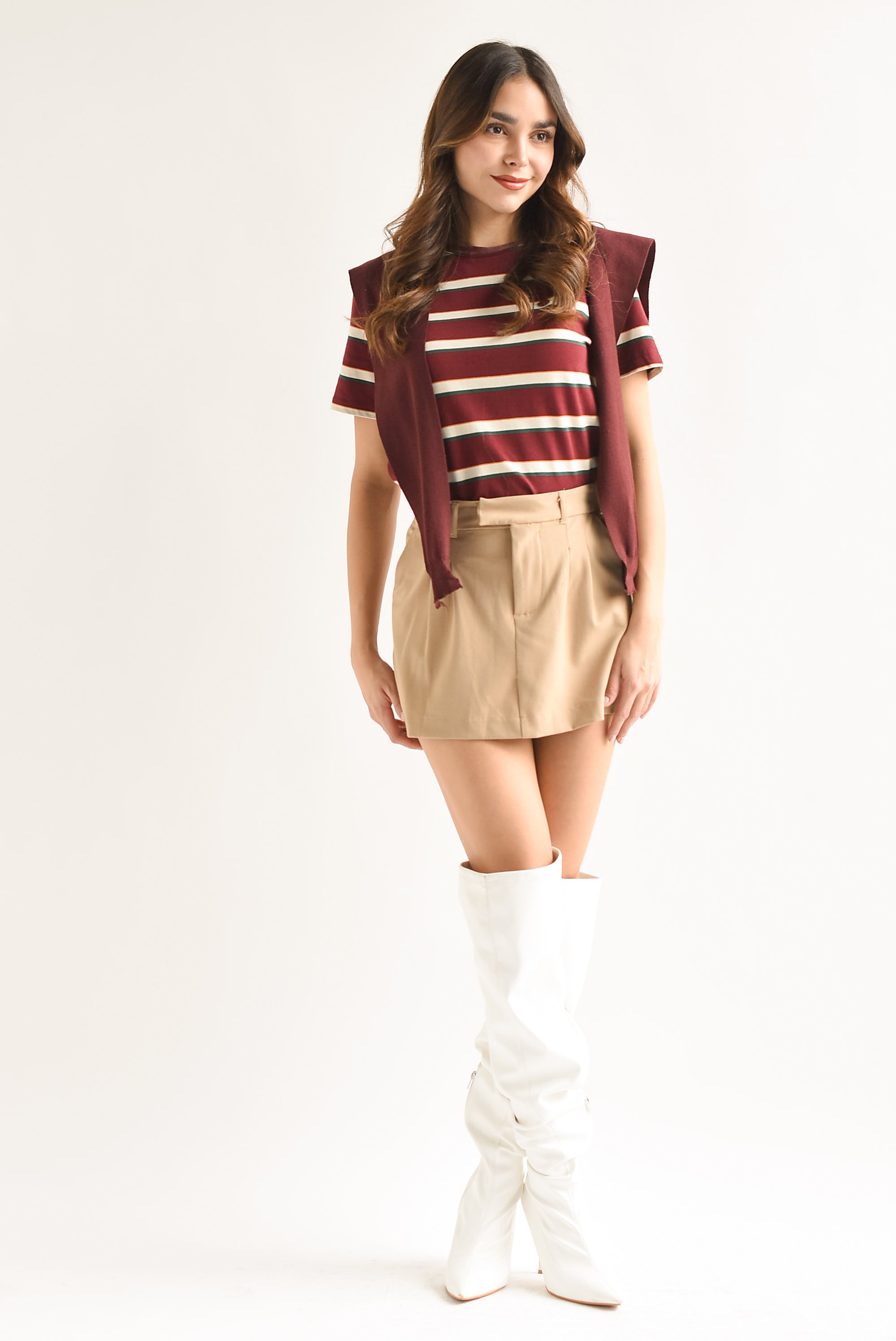 T-Shirt rayas simulación sweater Vino