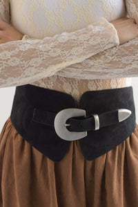 Fashion Styled Cinturón ancho elástico suede Negro