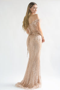 Fashion Styled Vestido largo lentejuelas y plumas Rose Gold