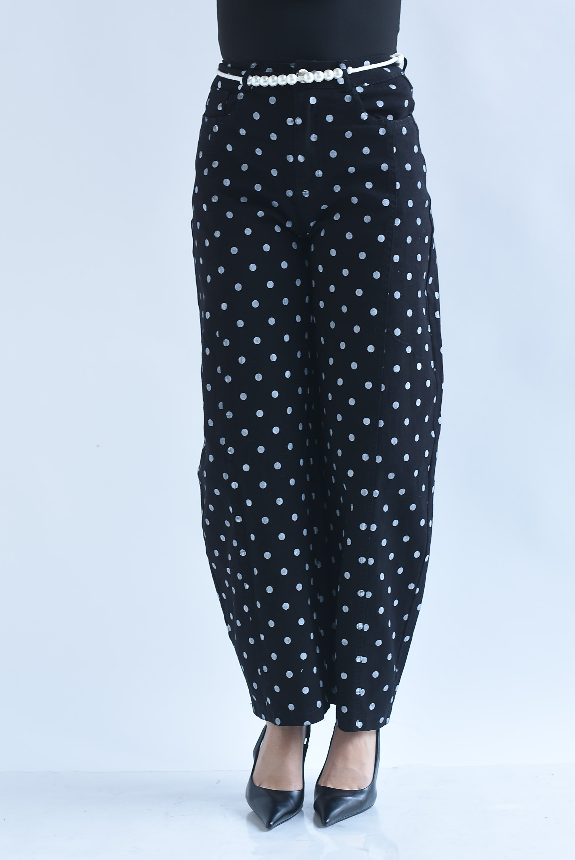 Jeans barrel polka dots jareta perlas