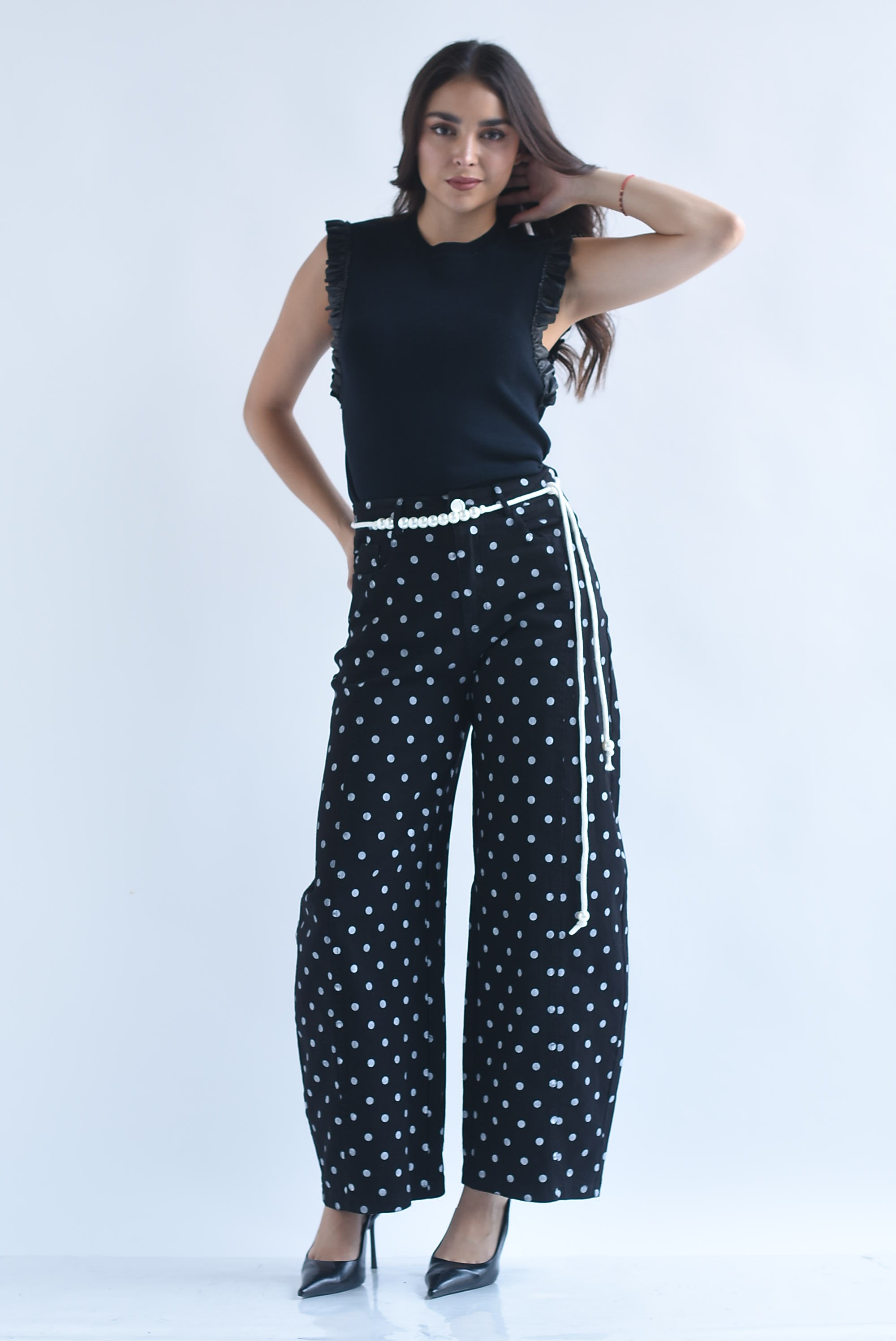 Jeans barrel polka dots jareta perlas