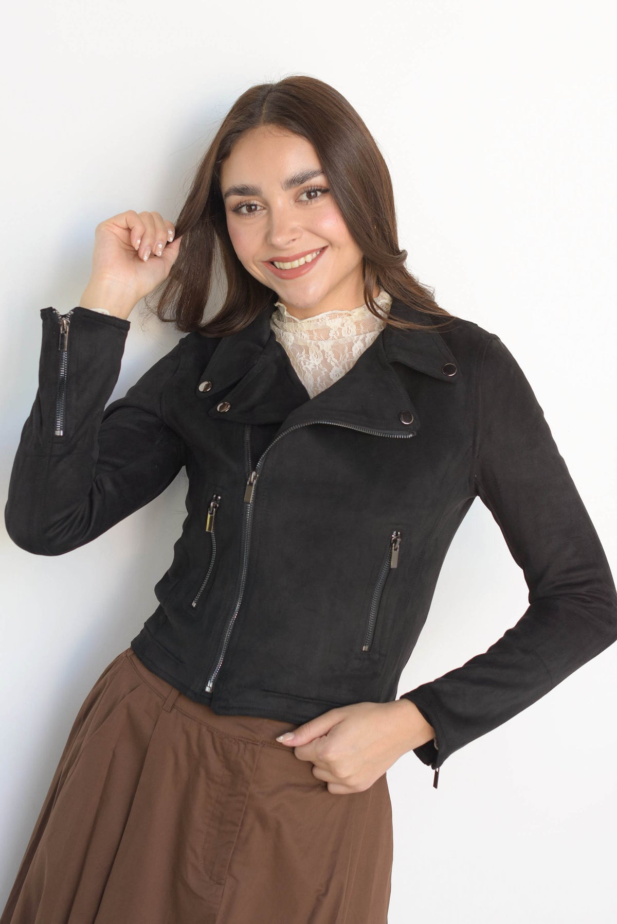 Chamarra biker suede Negro