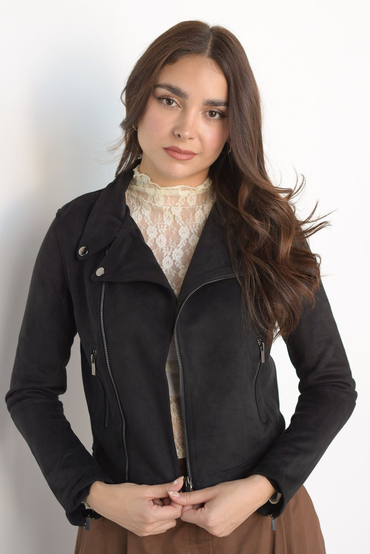 Chamarra biker suede Negro