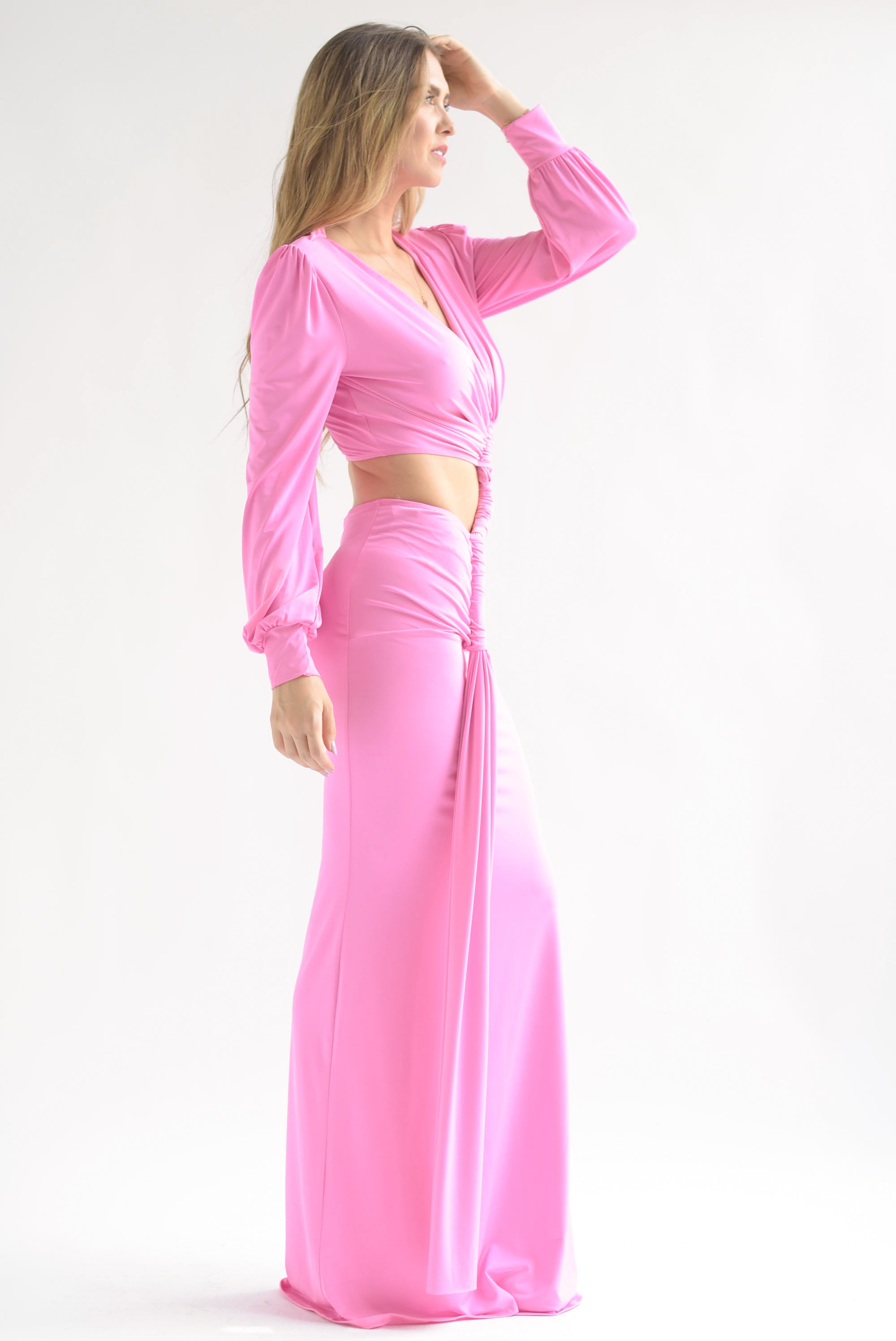 Vestido largo nudo cut-outs Rosa Chicle