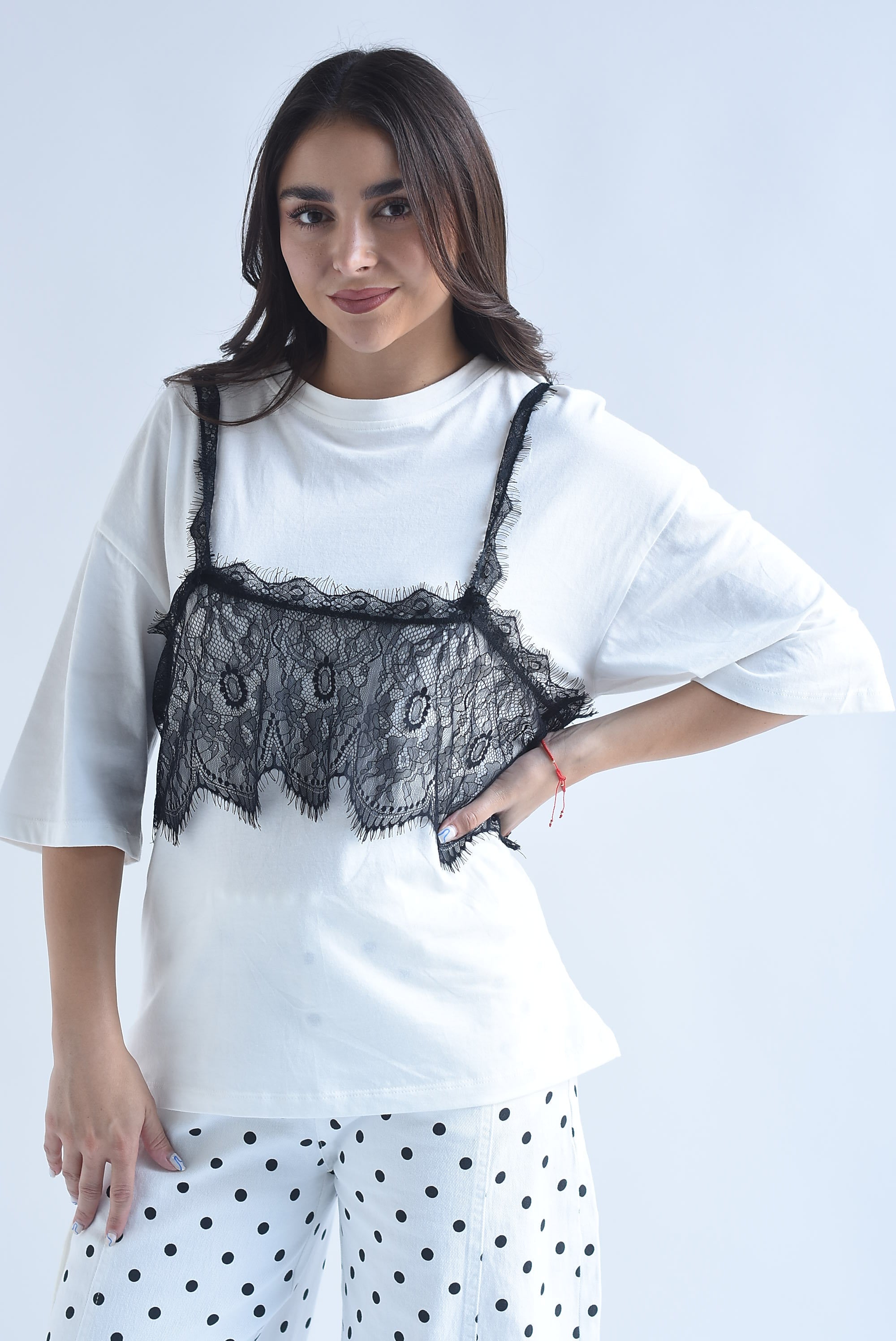 T-Shirt con Top corto encaje