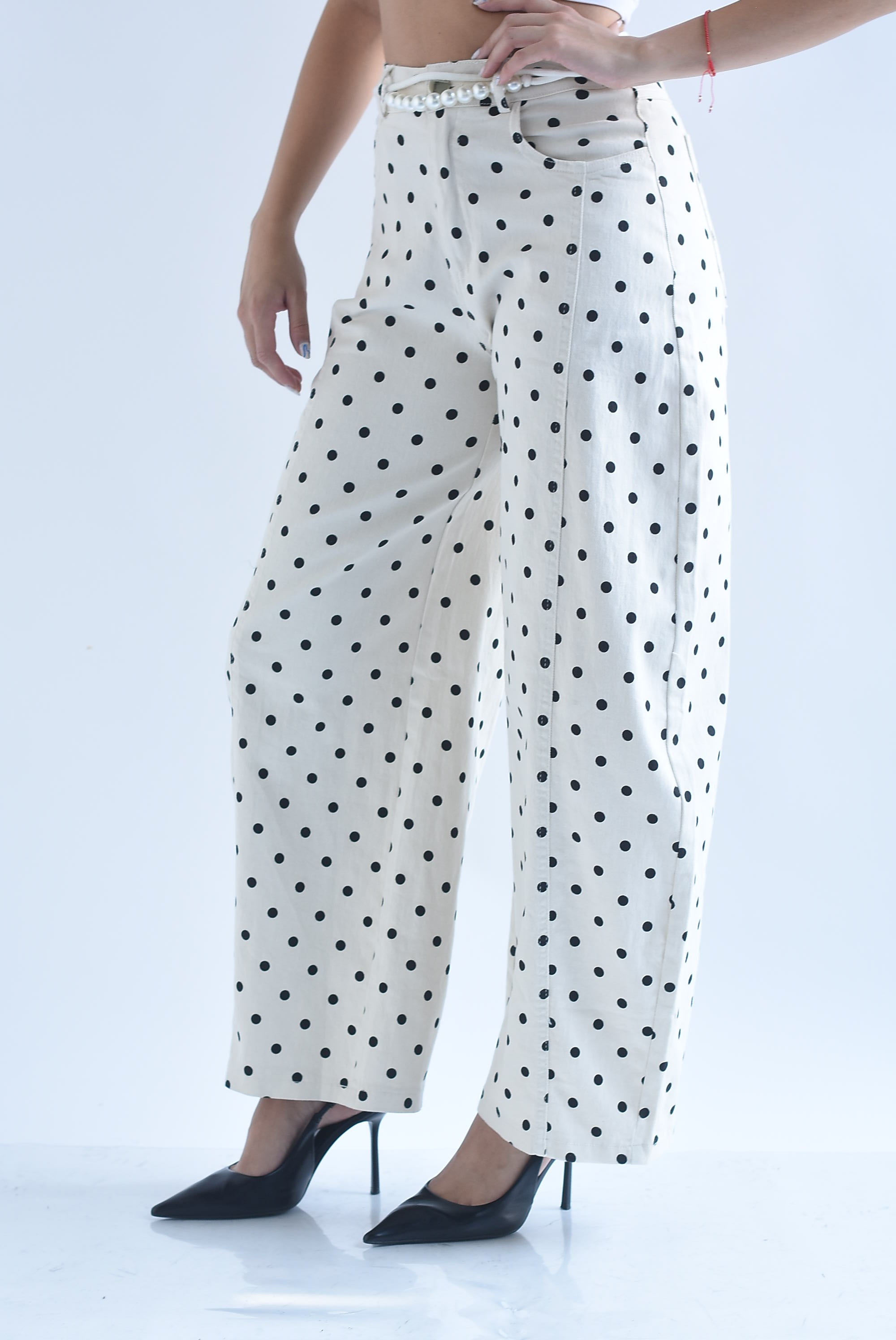 Jeans barrel polka dots jareta perlas
