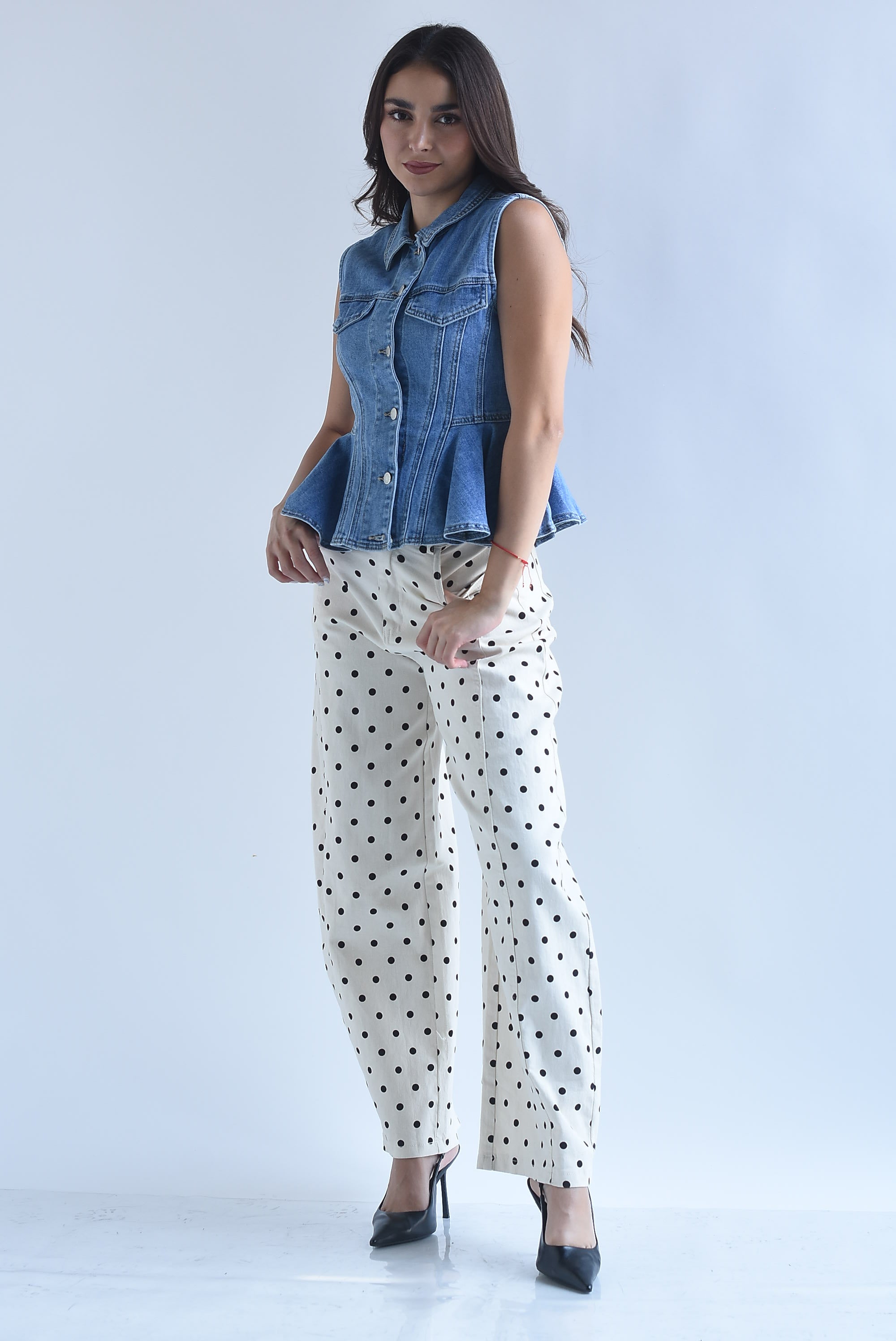 Jeans barrel polka dots jareta perlas