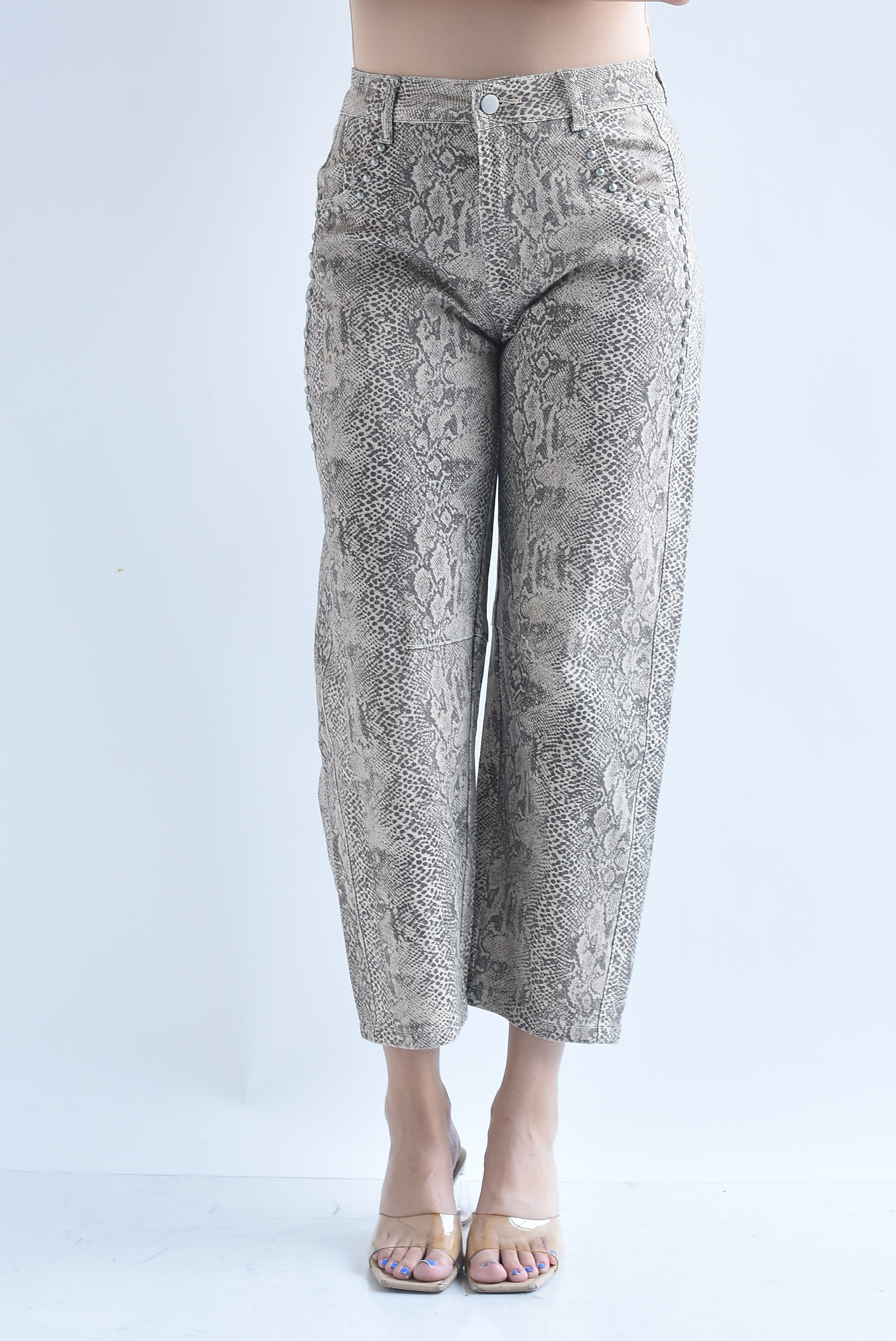 Jeans barrel snake print tachas